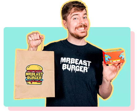 A photo of Mr.Beast showing off his new burgerchain